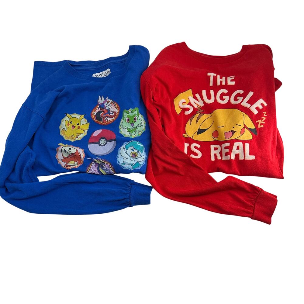 Pokemon Pikachu Long Sleeve Shirt Bundle Blue Red Graphic Size M Anime Nintendo